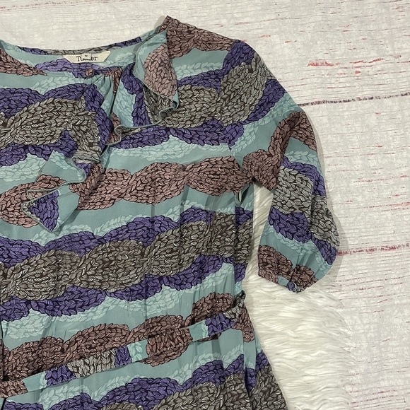 Tucker Silk Feather Patterned Ruffle Detail 3/4 Sleeve Dress - Picture 5 of 11